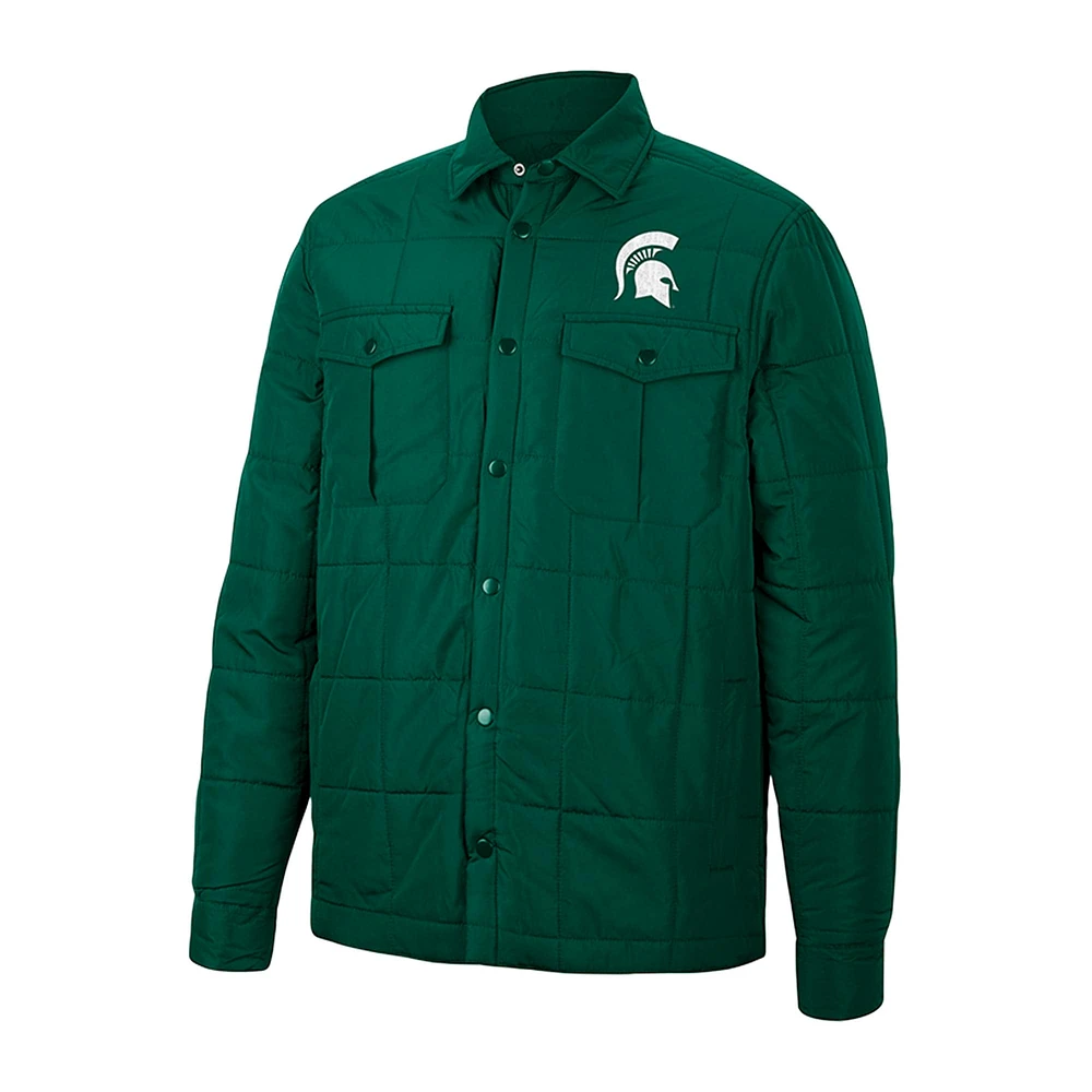 Men's Colosseum Green Michigan State Spartans Detonate Quilted Full-Snap Jacket