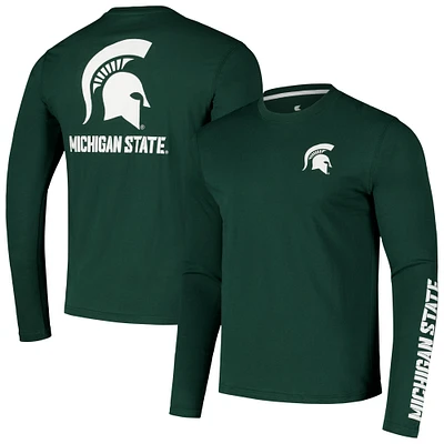T-shirt à manches longues avec logo Colosseum Green Michigan State Spartans Lockup 3-Hit Active Blend pour hommes