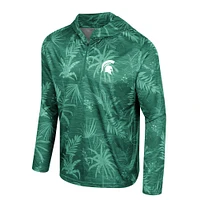Men's Colosseum Green Michigan State Spartans Palms Printed Lightweight Quarter-Zip Hooded Top