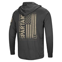 Men's Colosseum Heather Black Michigan State Spartans Team OHT Military Appreciation Long Sleeve Hoodie T-Shirt