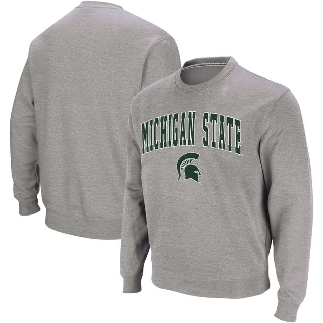 Colosseum Heather Grey Michigan State Spartans Arch & Logo Crew Neck Sweat-shirt pour homme