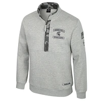 Men's Colosseum Heather Gray Michigan State Spartans OORAH OHT Military Appreciation Fleece Quarter-Zip Jacket