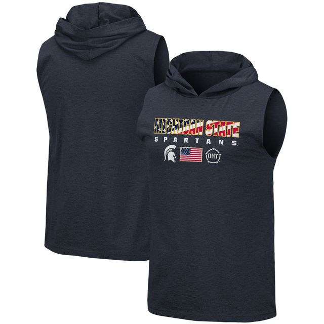 T-shirt sans manches à capuche Colosseum Navy Michigan State Spartans OHT pour hommes, appréciation militaire Americana