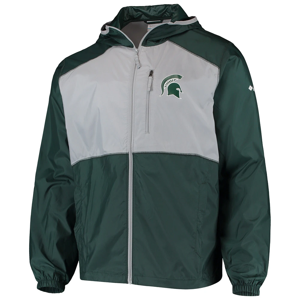 Men's Columbia Green/Gray Michigan State Spartans Flash Forward Hoodie Full-Zip Lightweight Windbreaker