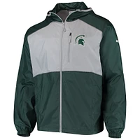 Men's Columbia Green/Gray Michigan State Spartans Flash Forward Hoodie Full-Zip Lightweight Windbreaker