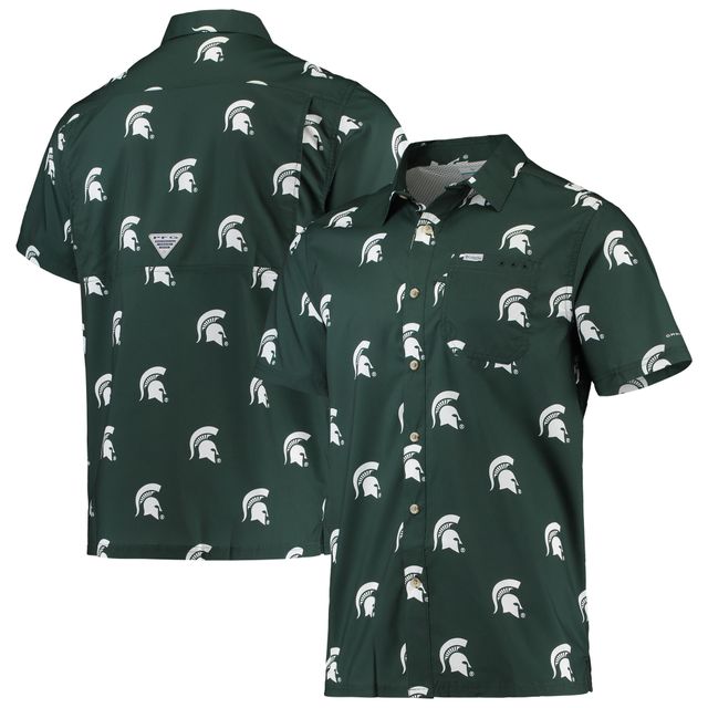 Chemise boutonnée Columbia State Spartans Super Slack Tide Omni-Shade pour homme, vert