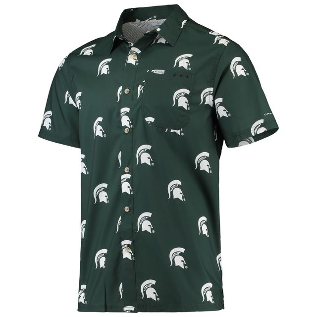 Chemise boutonnée Columbia State Spartans Super Slack Tide Omni-Shade pour homme, vert