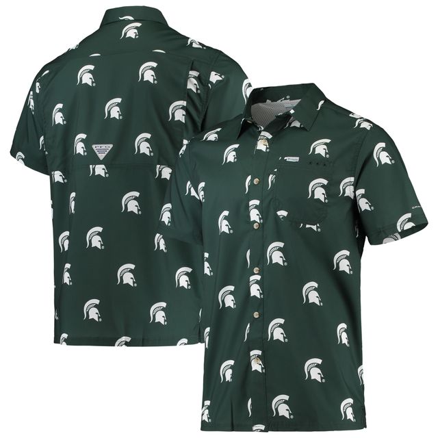 Chemise boutonnée Columbia State Spartans Super Slack Tide Omni-Shade pour homme, vert