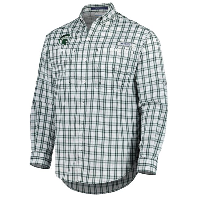Chemise boutonnée à manches longues pour homme Columbia Green Michigan State Spartans Super Tamiami Omni-Shade