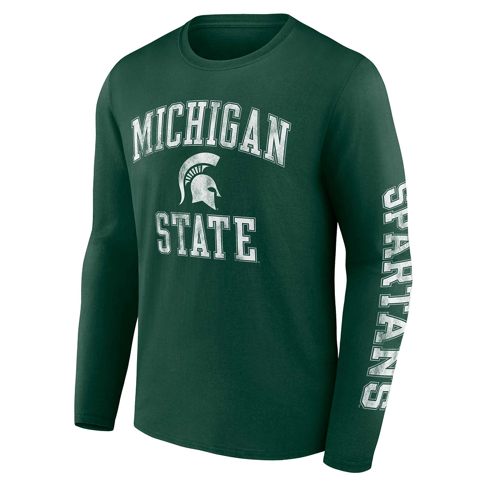 T-shirt vert à manches longues Fanatics pour hommes Spartans de l'État du Michigan en détresse avec logo