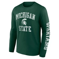 T-shirt vert à manches longues Fanatics pour hommes Spartans de l'État du Michigan en détresse avec logo