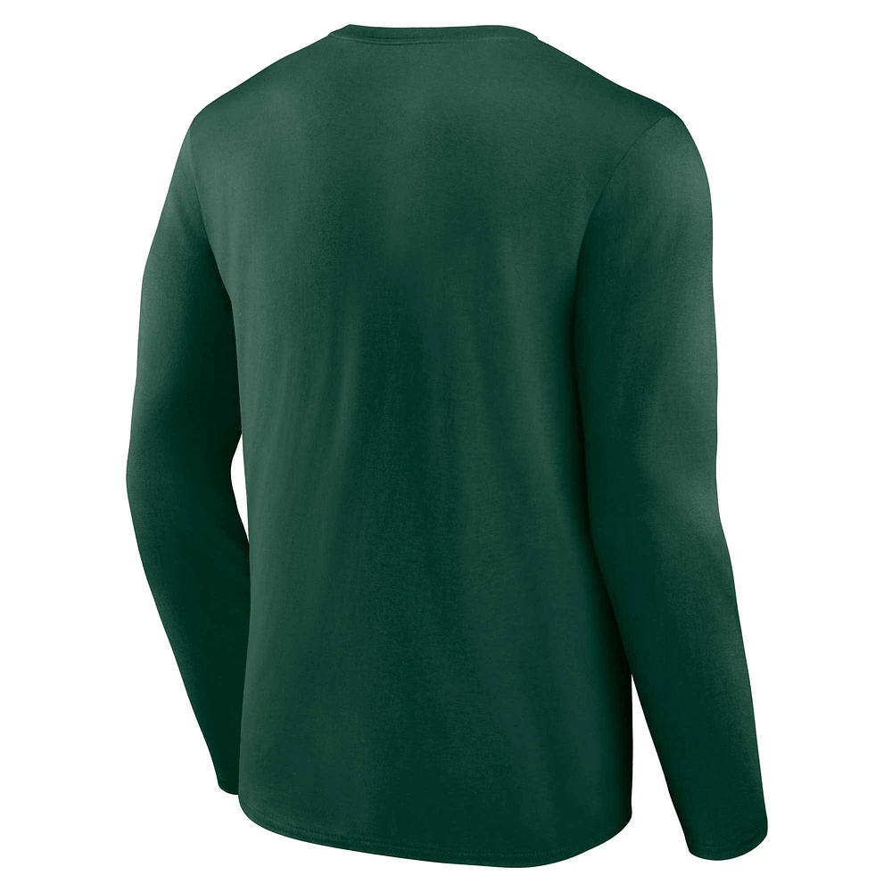 T-shirt vert à manches longues Fanatics pour hommes Spartans de l'État du Michigan en détresse avec logo