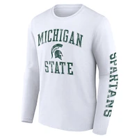 Men's Fanatics White Michigan State Spartans Distressed Arch Over Logo Long Sleeve T-Shirt