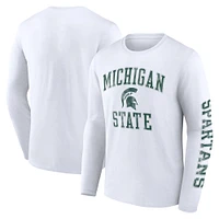 Men's Fanatics White Michigan State Spartans Distressed Arch Over Logo Long Sleeve T-Shirt