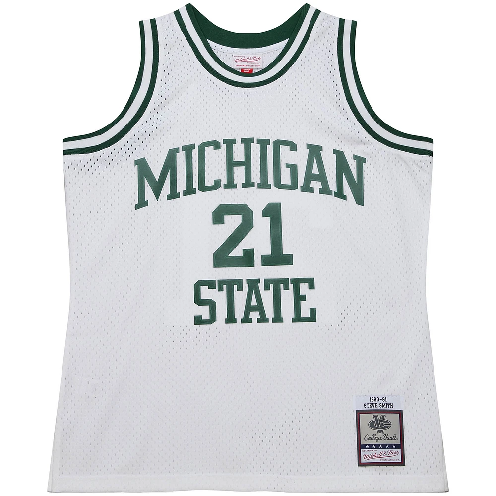 Men's Mitchell & Ness Steve Smith White Michigan State Spartans 125th Basketball Anniversary 1990 Throwback Fashion Jersey