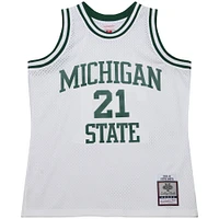 Men's Mitchell & Ness Steve Smith White Michigan State Spartans 125th Basketball Anniversary 1990 Throwback Fashion Jersey