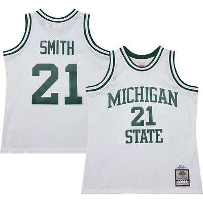 Men's Mitchell & Ness Steve Smith White Michigan State Spartans 125th Basketball Anniversary 1990 Throwback Fashion Jersey