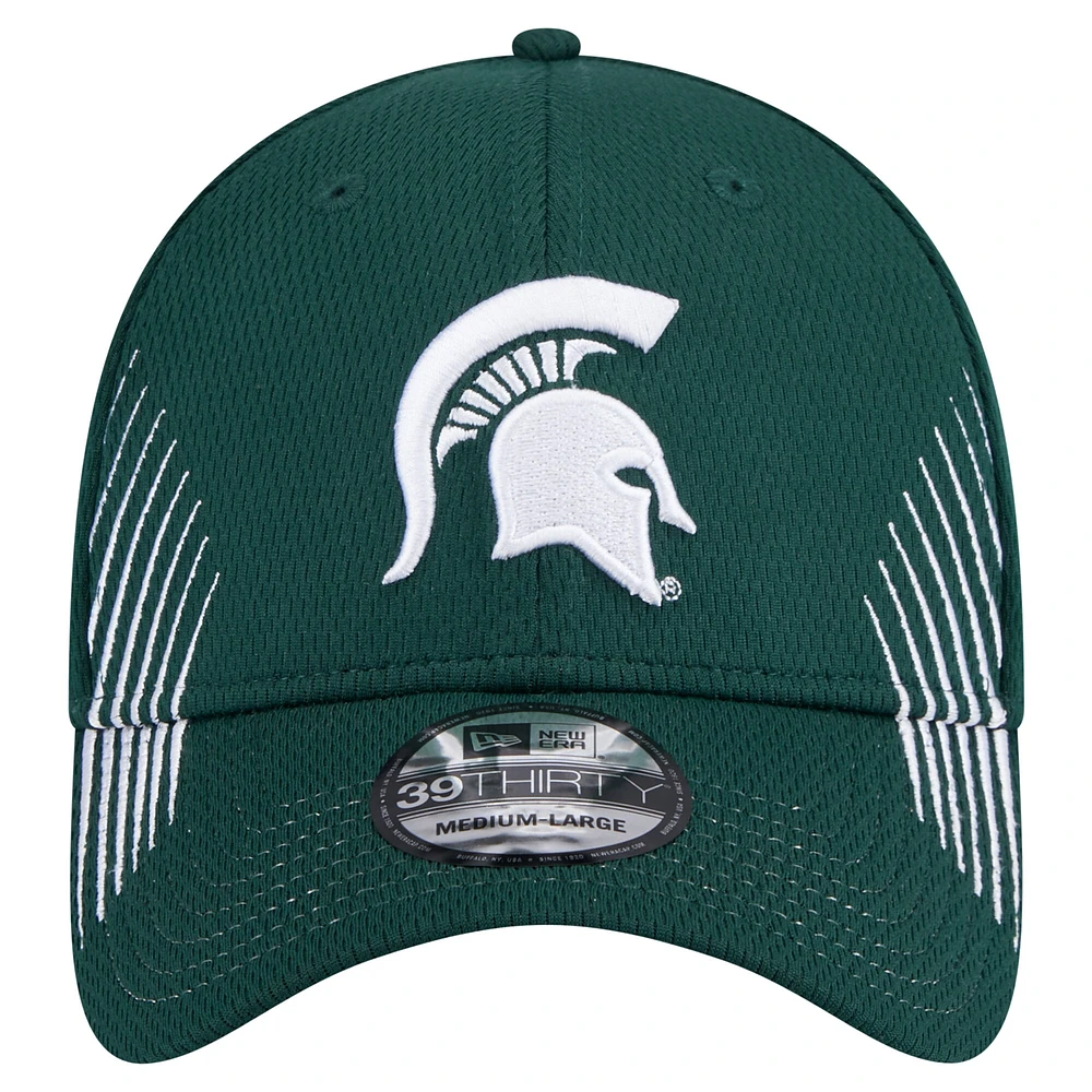 Men's New Era Green Michigan State Spartans Active Slash Sides 39THIRTY Flex Hat