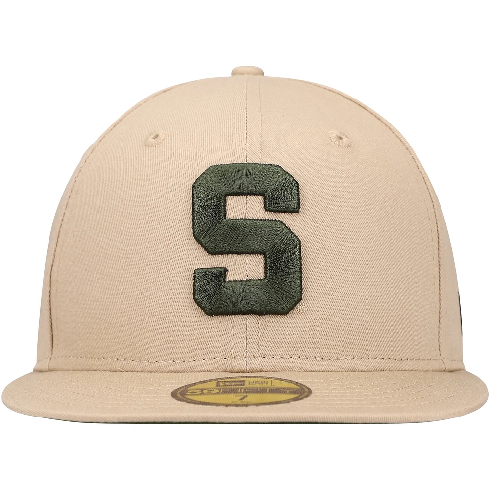 Men's New Era Tan Michigan State Spartans Camel & Rifle 59FIFTY Fitted Hat