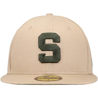 Men's New Era Tan Michigan State Spartans Camel & Rifle 59FIFTY Fitted Hat
