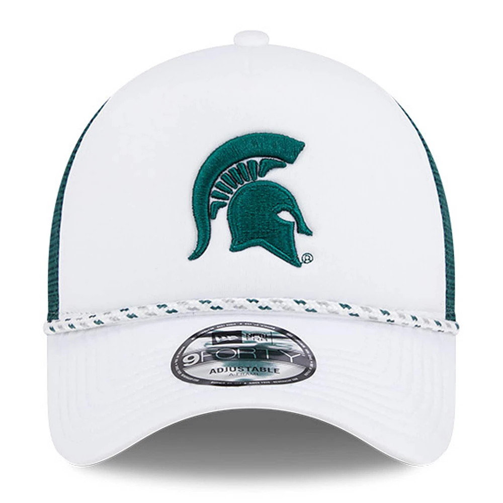 Men's New Era White/Green Michigan State Spartans Court Sport Foam A-Frame 9FORTY Adjustable Trucker Hat