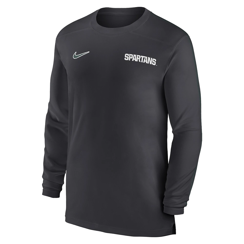 Men's Nike Anthracite Michigan State Spartans 2024 Sideline Coach UV Performance Long Sleeve T-Shirt