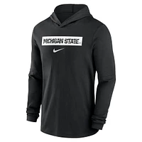 Men's Nike Black Michigan State Spartans 2024 Sideline Hoodie Performance Long Sleeve T-Shirt
