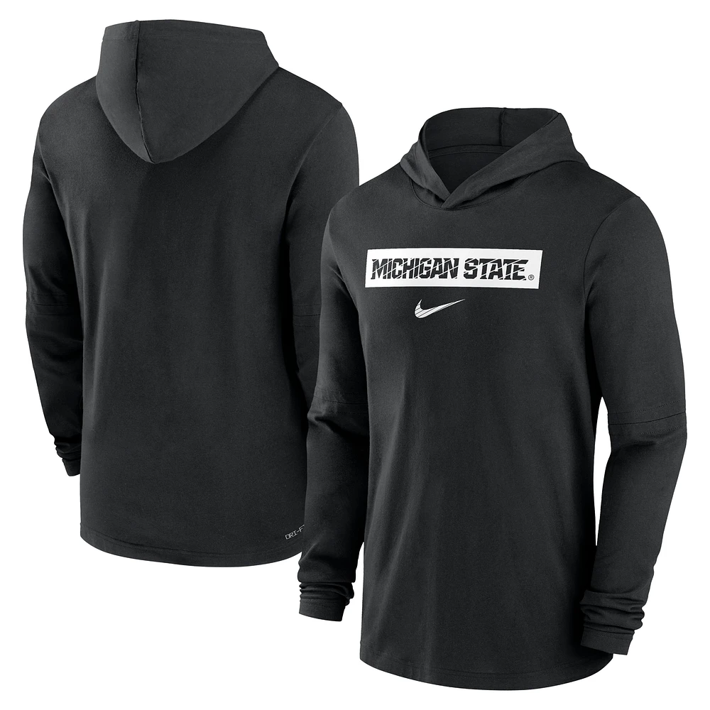 Men's Nike Black Michigan State Spartans 2024 Sideline Hoodie Performance Long Sleeve T-Shirt