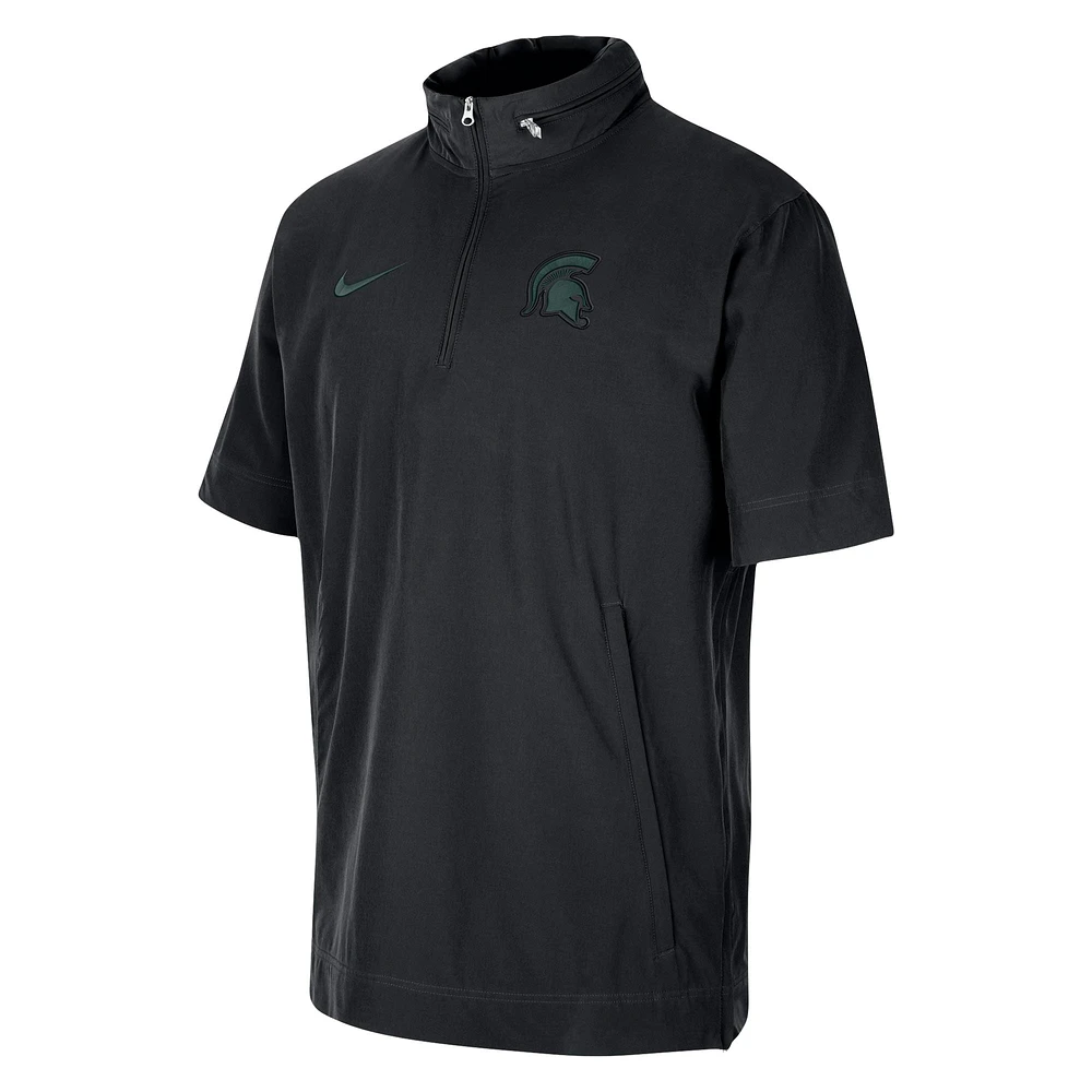 Men's Nike Black Michigan State Spartans Coaches Half-Zip Short Sleeve Jacket
