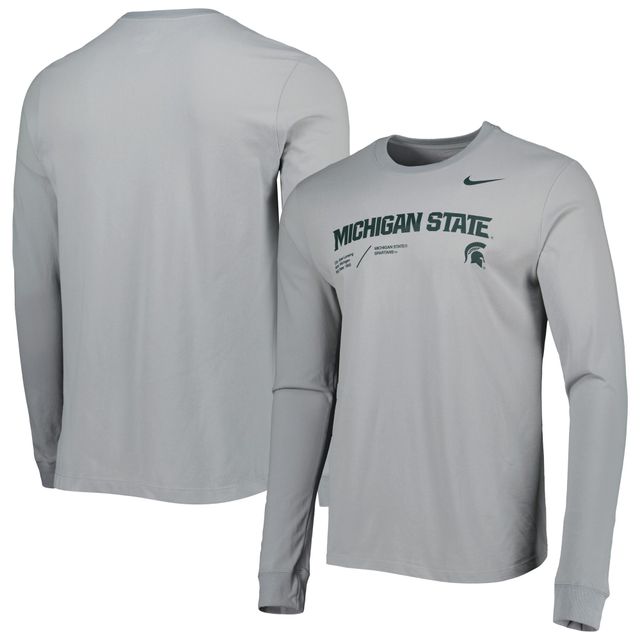 T-shirt à manches longues Nike Michigan State Spartans Team Practice Performance pour homme, gris