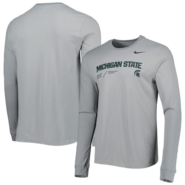 T-shirt à manches longues Nike Michigan State Spartans Team Practice Performance pour homme, gris