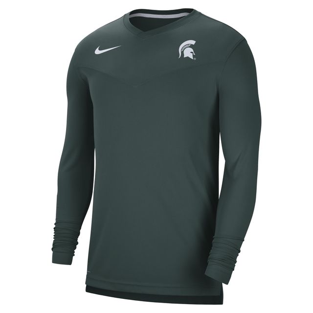 T-shirt à manches longues et col en V Nike Michigan State Spartans 2022 Coach Performance pour homme, vert
