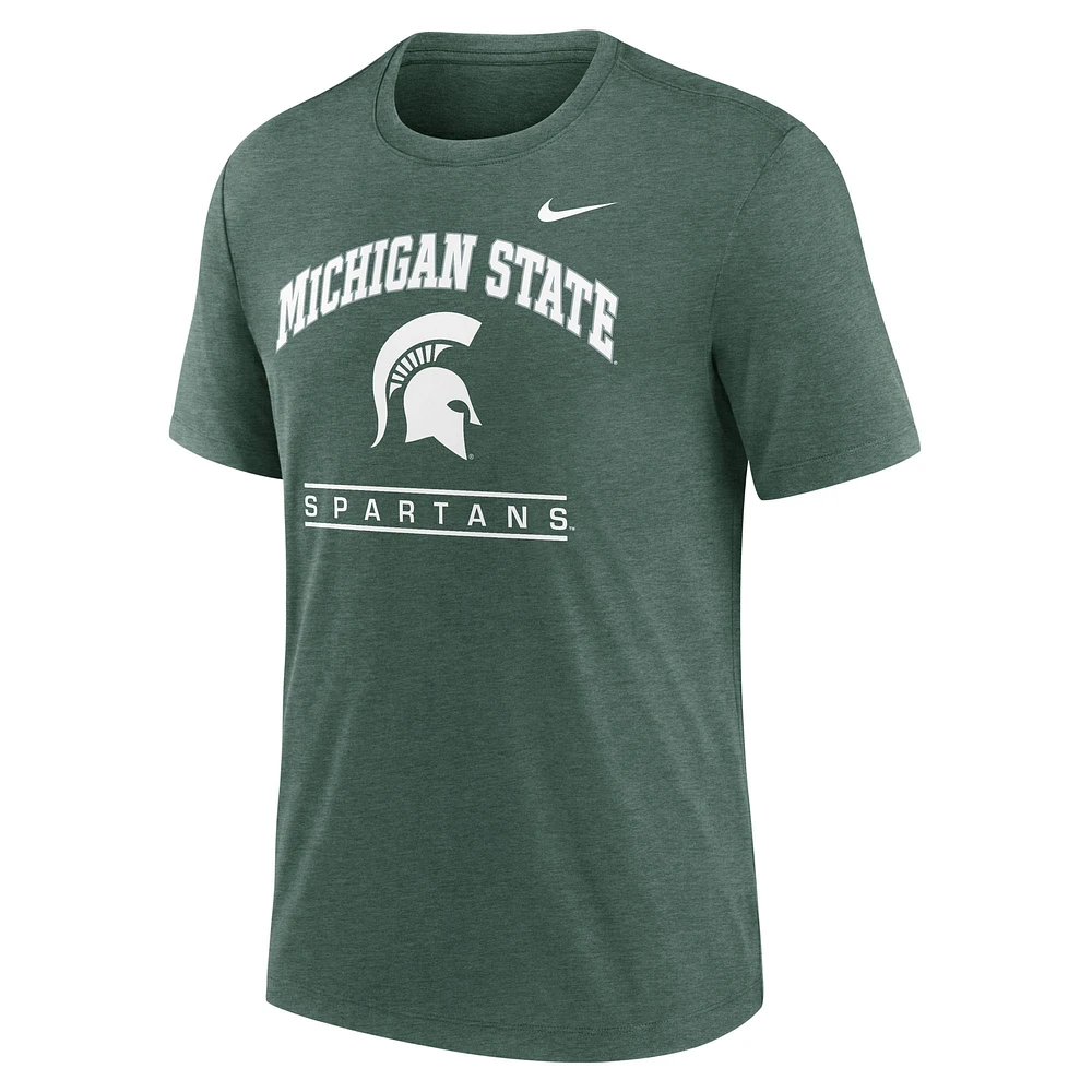 T-shirt Nike vert Michigan State Spartans Arch Over Logo Tri-Blend pour homme