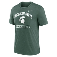 T-shirt Nike vert Michigan State Spartans Arch Over Logo Tri-Blend pour homme