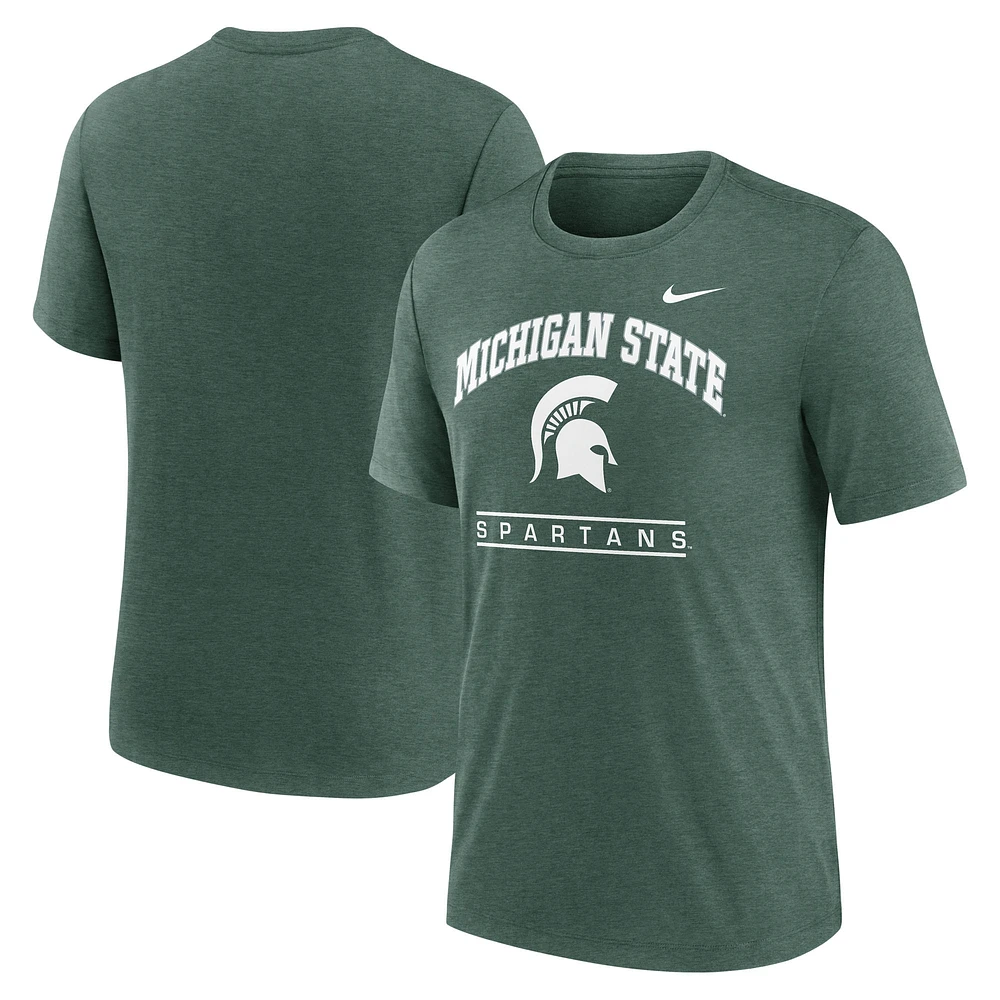T-shirt Nike vert Michigan State Spartans Arch Over Logo Tri-Blend pour homme