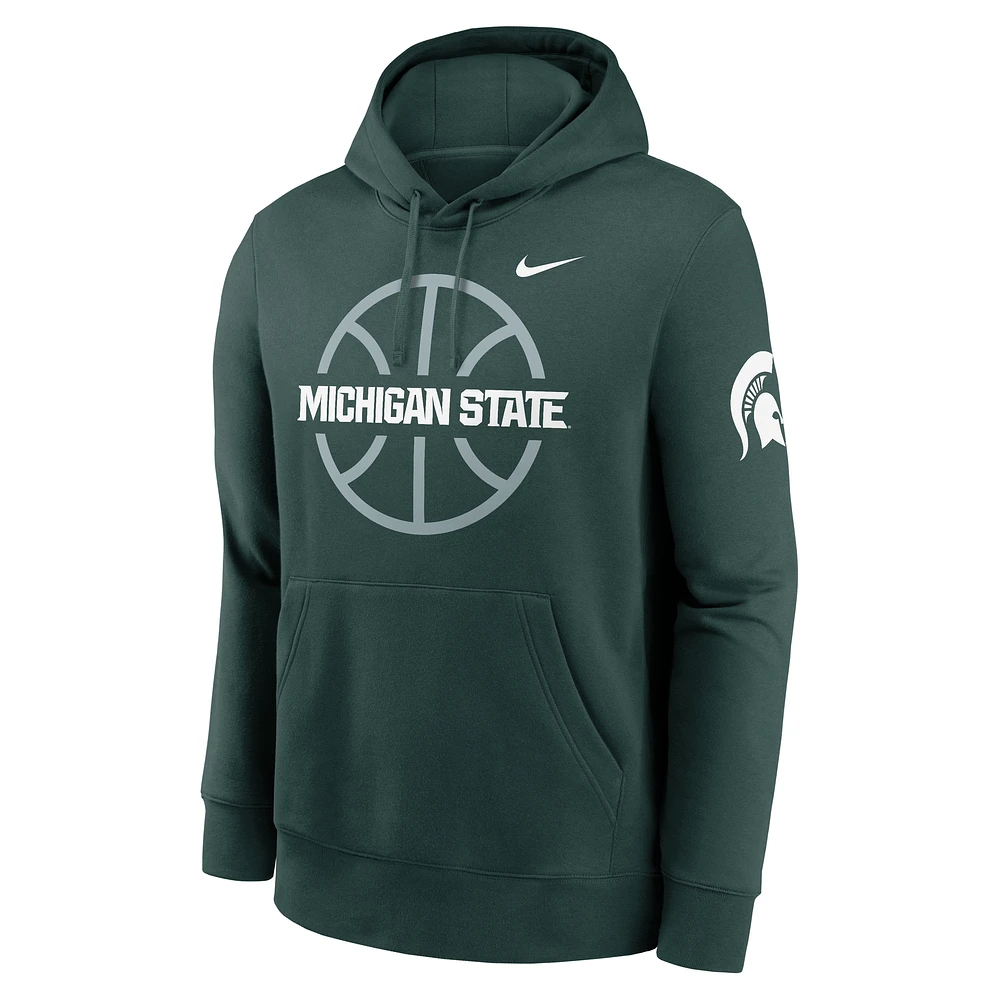 Men's Nike Green Michigan State Spartans Basketball Icon Club Fleece Pullover Hoodie