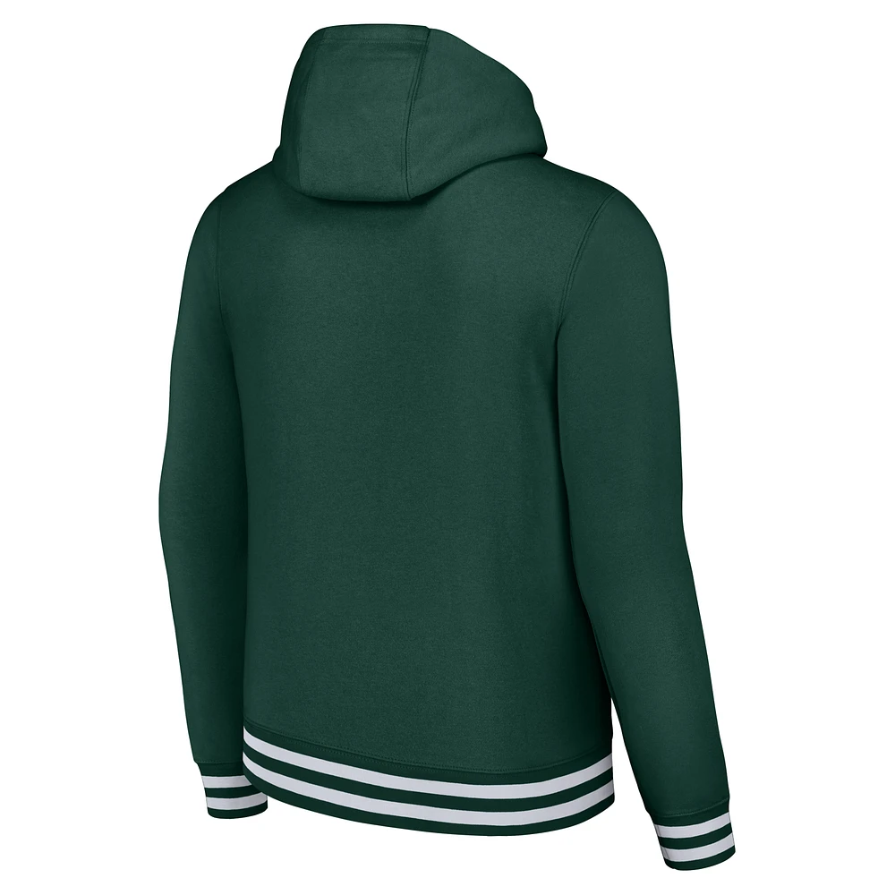 Men's Nike Green Michigan State Spartans Distressed Sketch Retro Fitted Pullover Hoodie