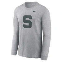 Men's Nike Heather Gray Michigan State Spartans Alternate Logo Long Sleeve T-Shirt