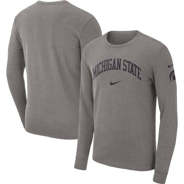 T-shirt à manches longues Nike Michigan State Spartans Arch 2-Hit pour homme, gris chiné