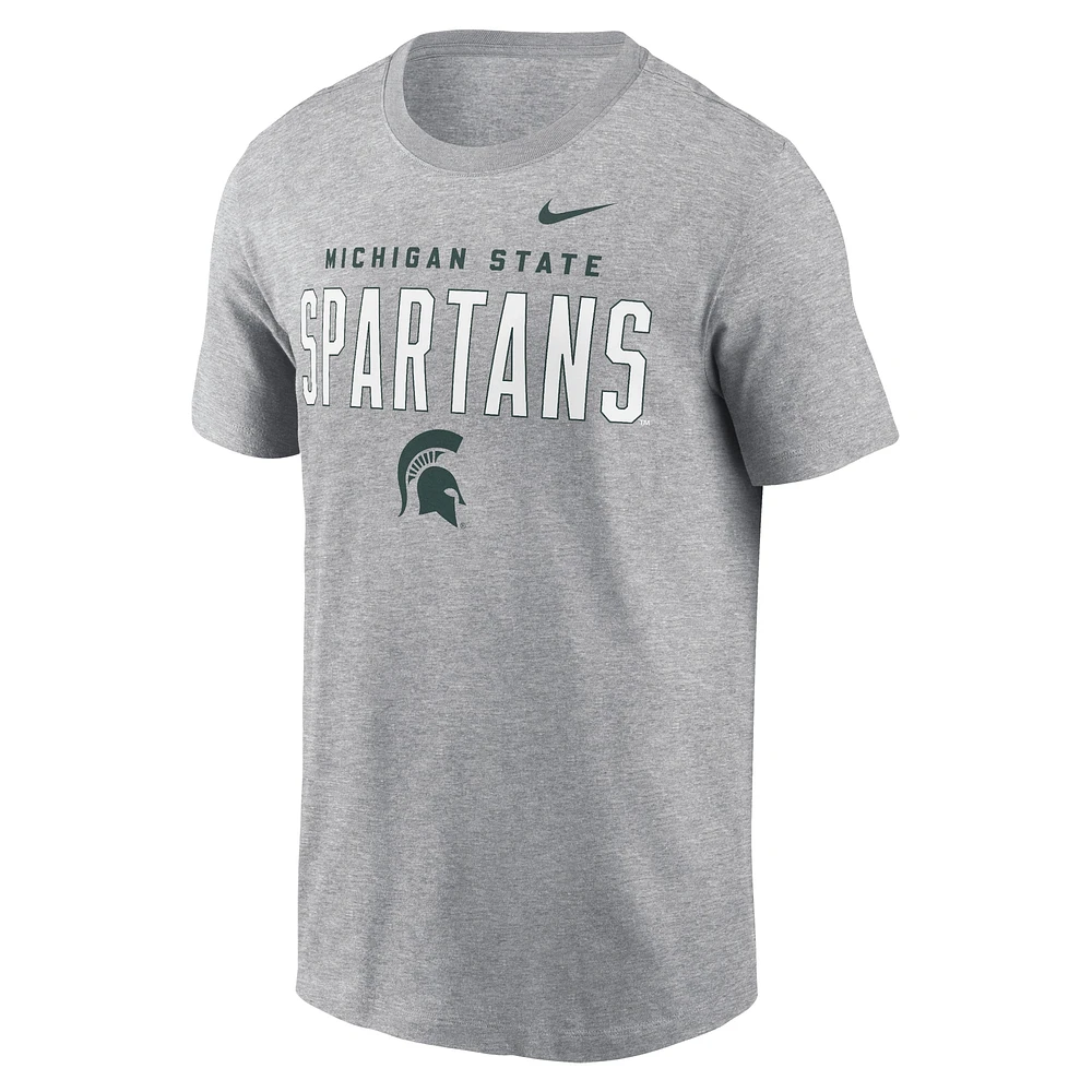 Men's Nike Heather Gray Michigan State Spartans Campus 2-Hit Primary Mascot T-Shirt