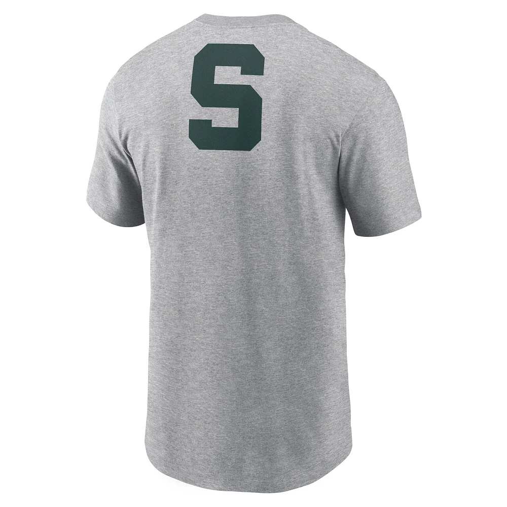 Men's Nike Heather Gray Michigan State Spartans Campus 2-Hit Primary Mascot T-Shirt