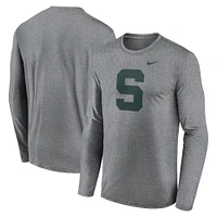 T-shirt Nike à manches longues pour homme, gris chiné, Michigan State Spartans Primetime Alternate Logo Legend Performance
