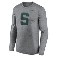 T-shirt Nike à manches longues pour homme, gris chiné, Michigan State Spartans Primetime Alternate Logo Legend Performance