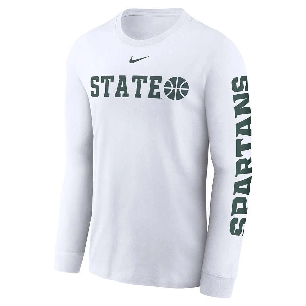 T-shirt à manches longues Nike Michigan State Spartans Basketball Icon Two-Hit pour homme, blanc