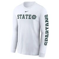 T-shirt à manches longues Nike Michigan State Spartans Basketball Icon Two-Hit pour homme, blanc