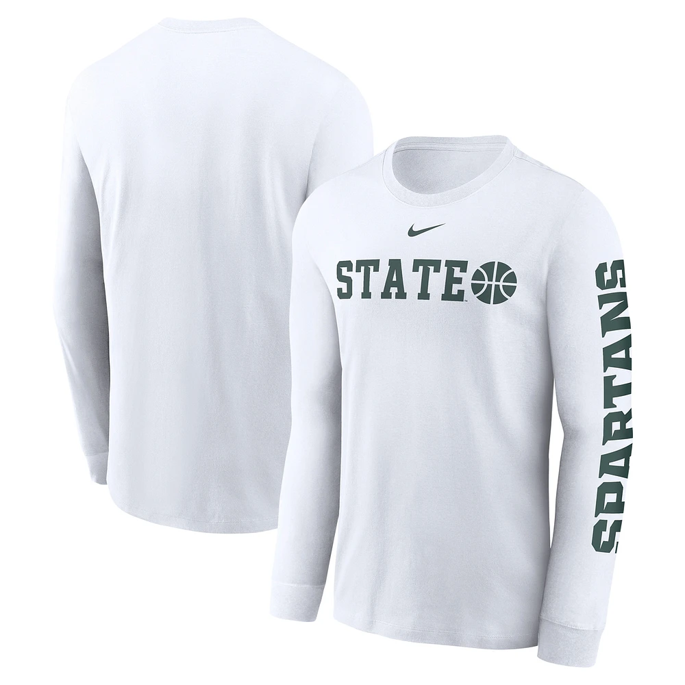 T-shirt à manches longues Nike Michigan State Spartans Basketball Icon Two-Hit pour homme, blanc