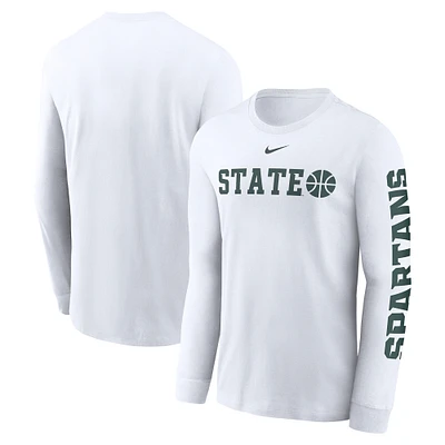 T-shirt à manches longues Nike Michigan State Spartans Basketball Icon Two-Hit pour homme, blanc