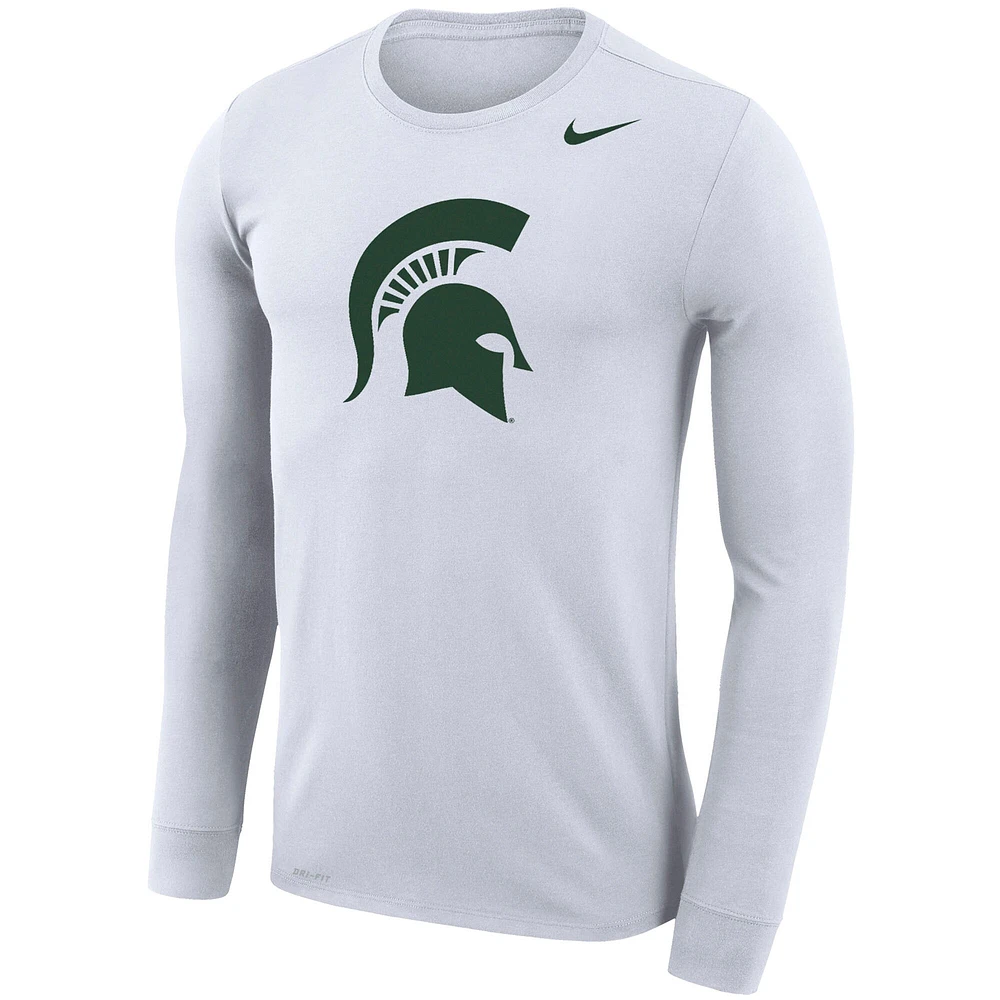 T-shirt à manches longues Nike Michigan State Spartans Legend Wordmark Performance pour homme - Blanc