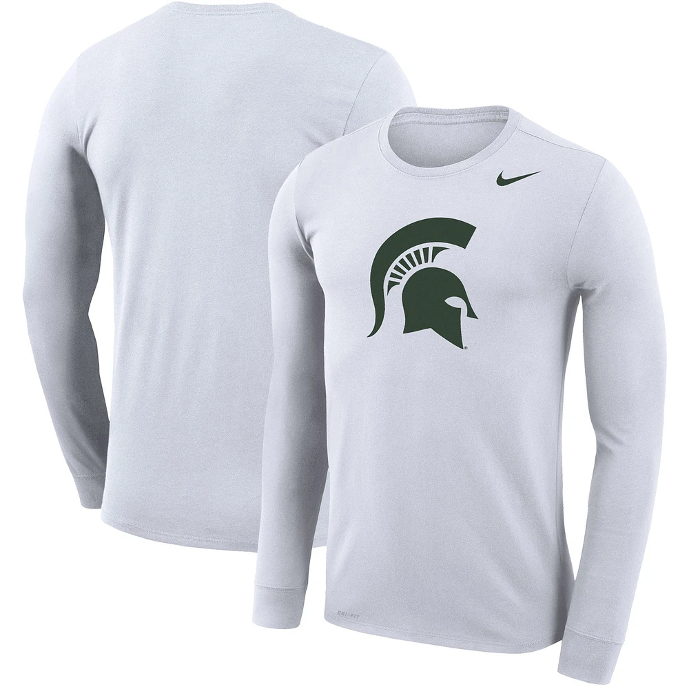 T-shirt à manches longues Nike Michigan State Spartans Legend Wordmark Performance pour homme - Blanc