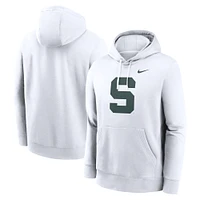 Men's Nike White Michigan State Spartans Primetime Alternate Logo Club Fleece Pullover Hoodie